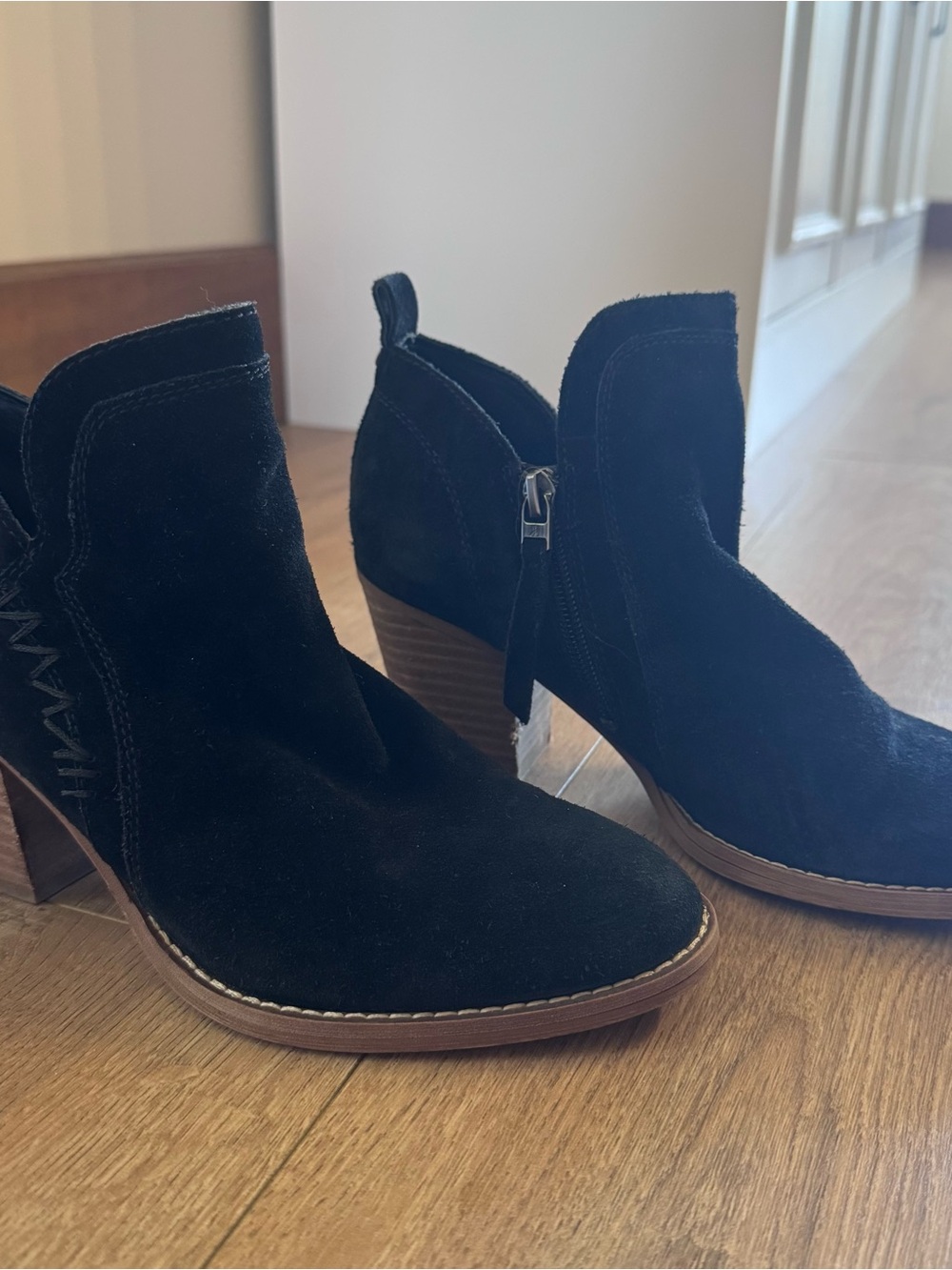 Sam Edelman Black Suede Ankle Booties with Stacked Heel